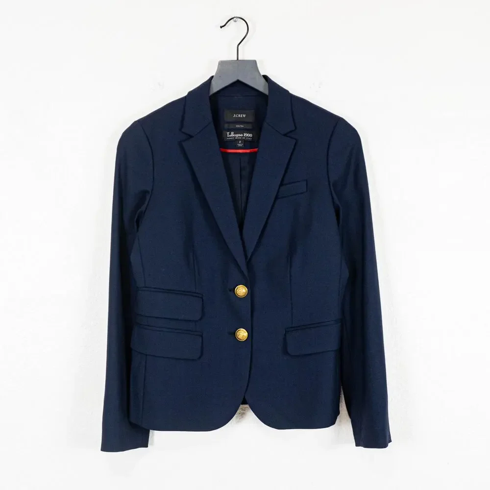 J.Crew Dalton Blazer Jacket Navy Italian Stretch wool Tollegno 1900 size 2